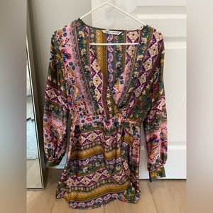 Zara Floral Long Sleeve Satin Dress